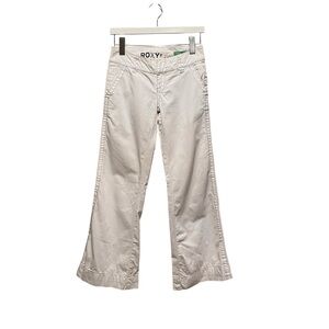 Y2K Roxy Pants White low rise flare Size 00 beachy surfer‎ relaxed fit